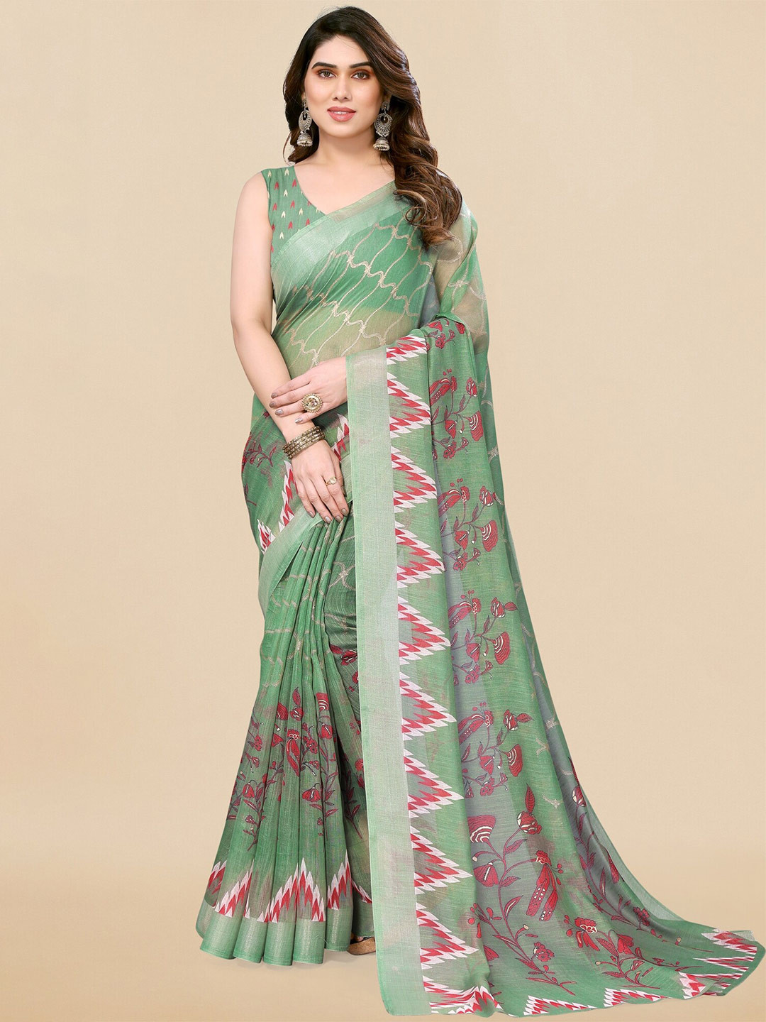 

MIRCHI FASHION Ethnic Motifs Printed Saree, Green
