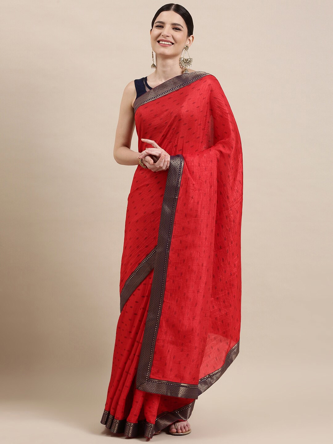 

KALINI Ethnic Motifs Printed Pure Silk Saree, Red