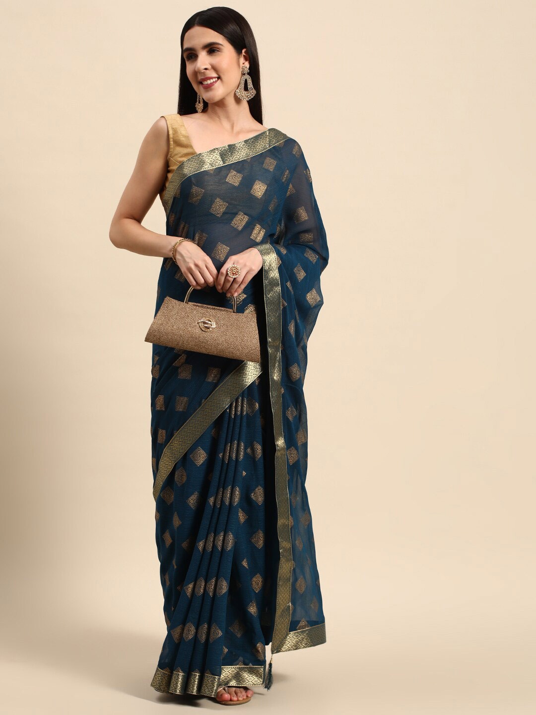 

KALINI Ethnic Motifs Printed Zari Saree, Blue