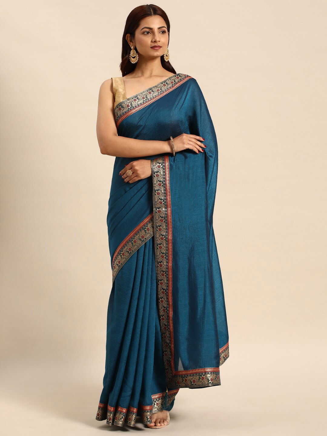 

KALINI Zari Pure Silk Saree, Teal