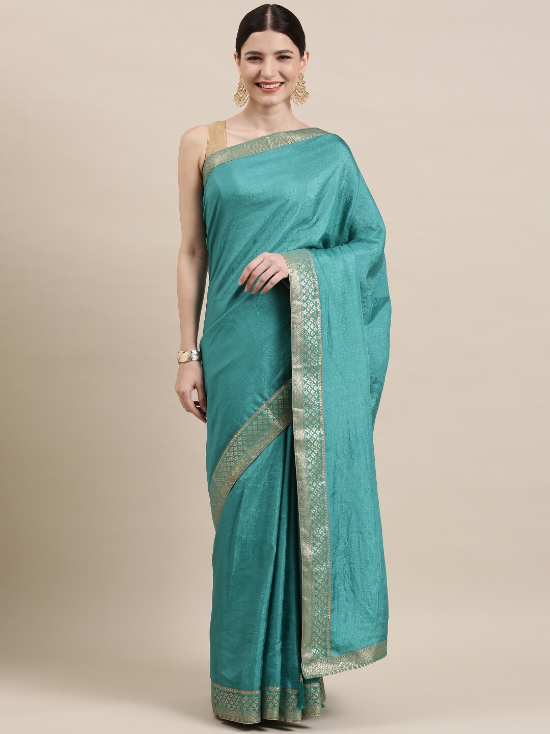 

KALINI Zari Pure Silk Saree, Teal