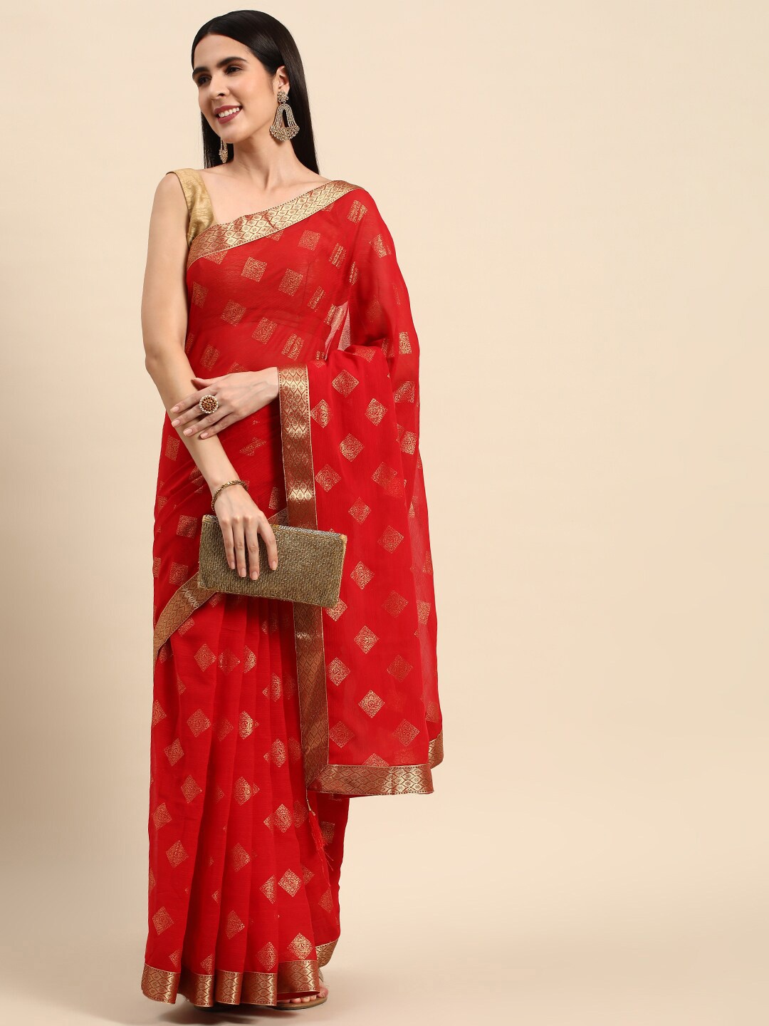 

KALINI Ethnic Motifs Printed Saree, Red