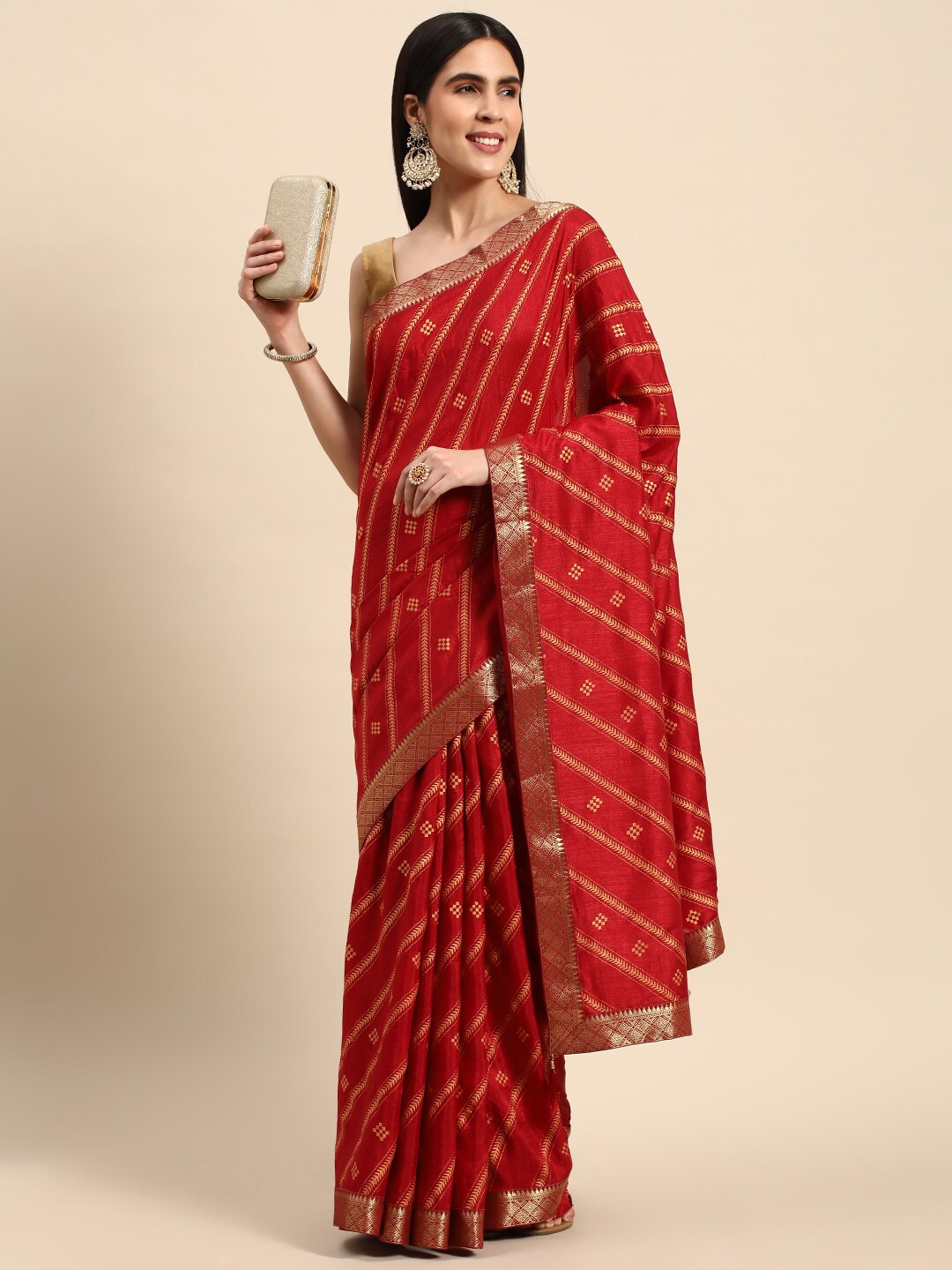 

KALINI Motifs Zari Printed Pure Silk Saree, Maroon