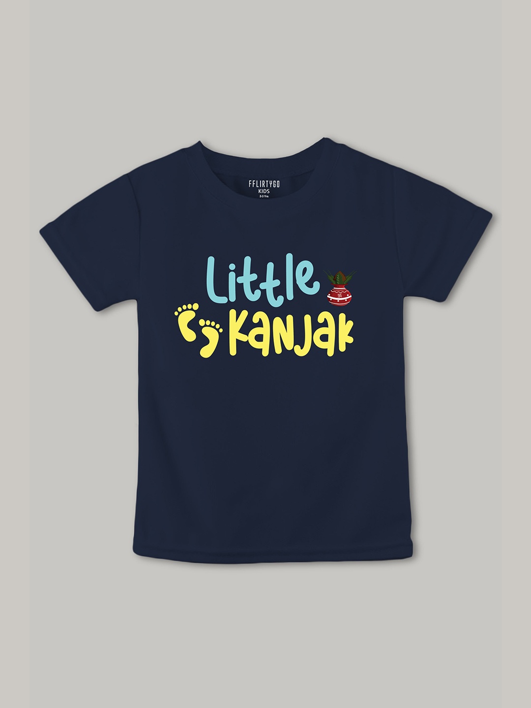 

FFLIRTYGO Kids Typography Printed Cotton T-shirt, Navy blue
