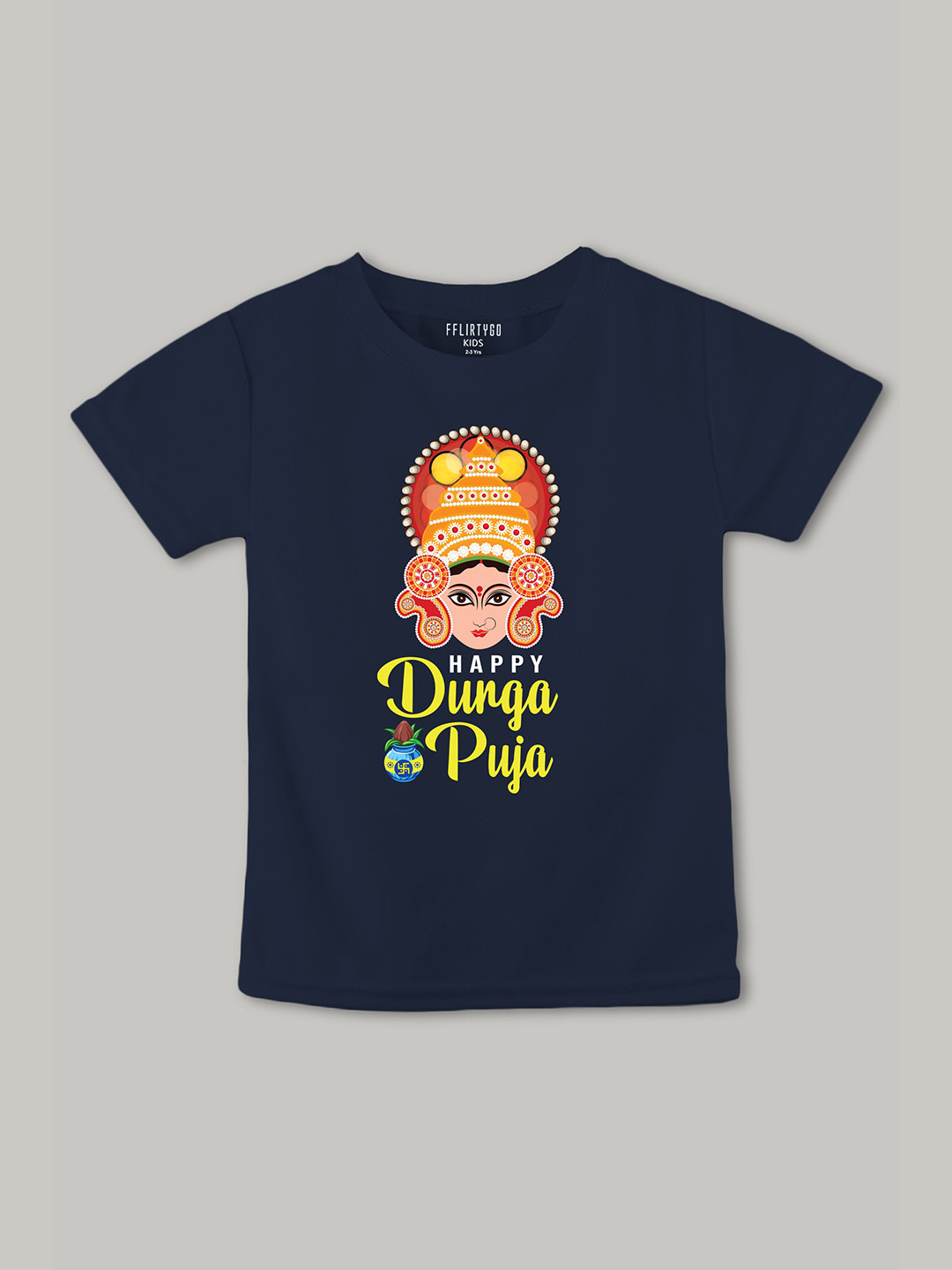 

FFLIRTYGO Kids Typography Printed Cotton T-Shirt, Navy blue