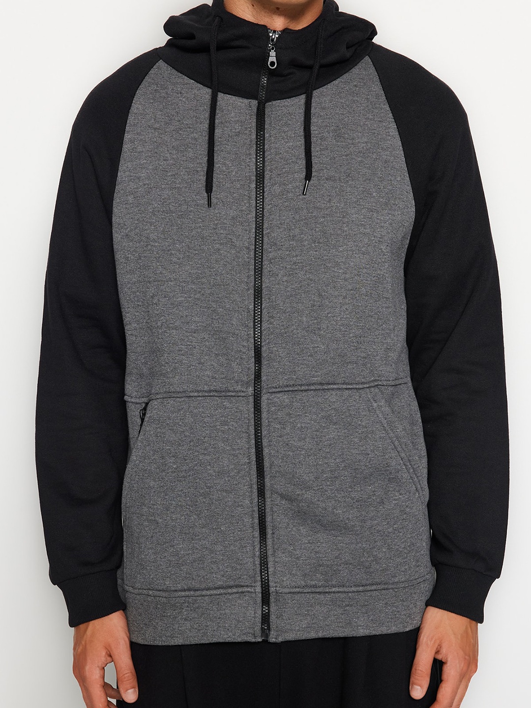 

Trendyol Colourblocked Printed Long Sleeves Hood Front-Open Sweatshirt, Grey
