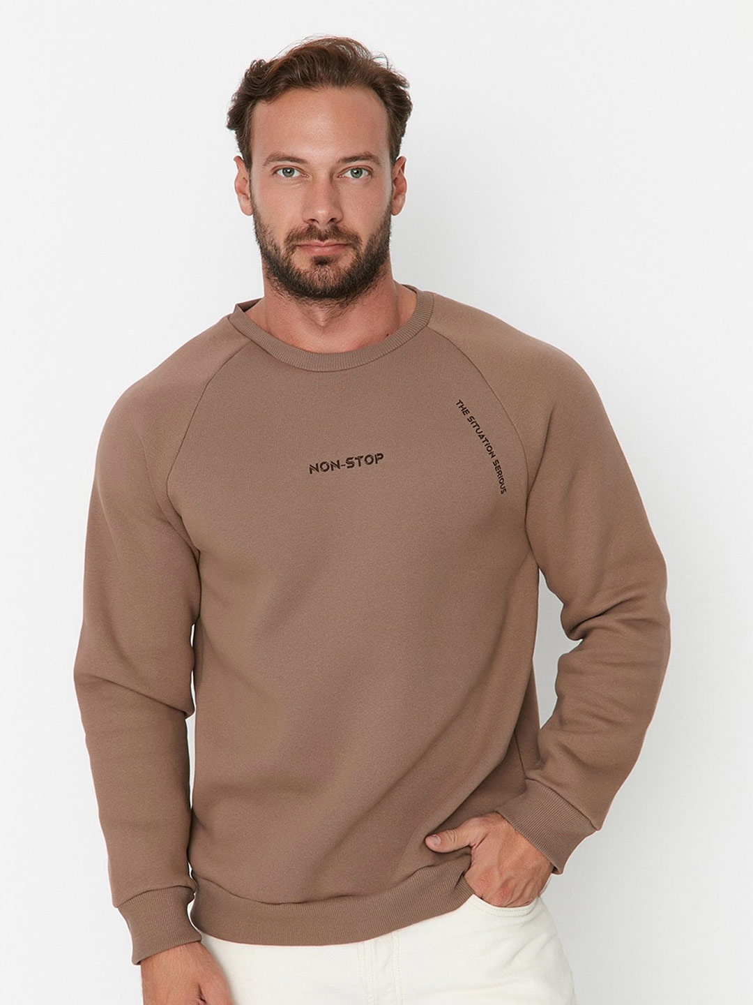 

Trendyol Round Neck Pullover Sweatshirt, Brown