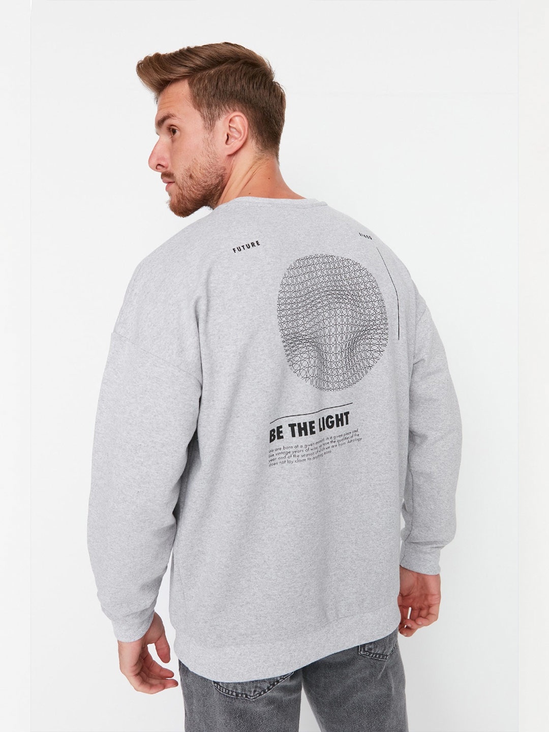 

Trendyol Graphic Printed Cotton Sweatshirt, Grey melange