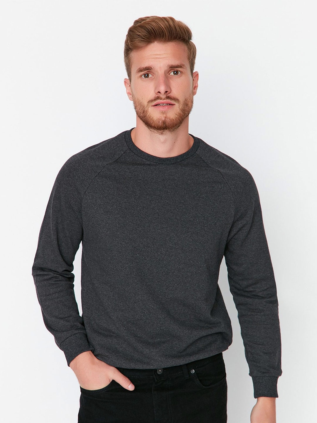 

Trendyol Round Neck Pullover Sweatshirt, Charcoal