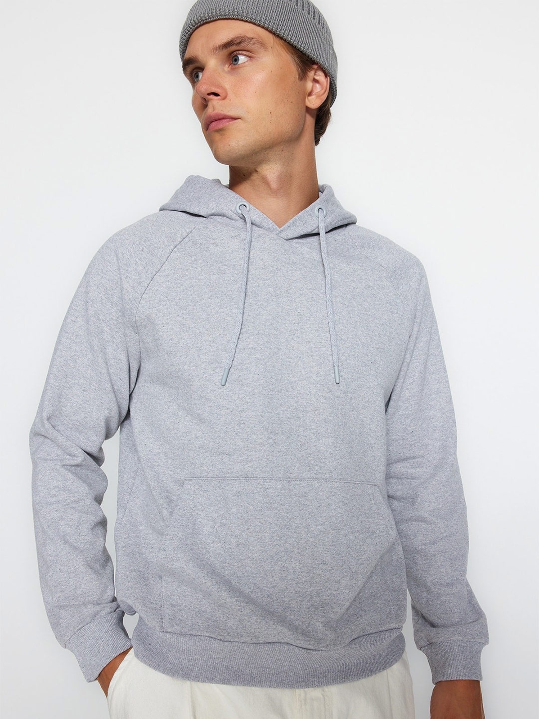 

Trendyol Hooded Cotton Sweatshirt, Grey melange