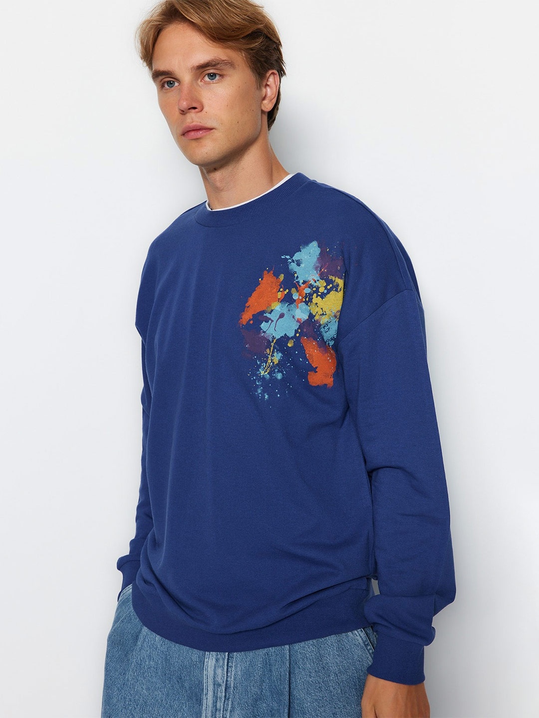 

Trendyol Round Neck Cotton Sweatshirt, Blue
