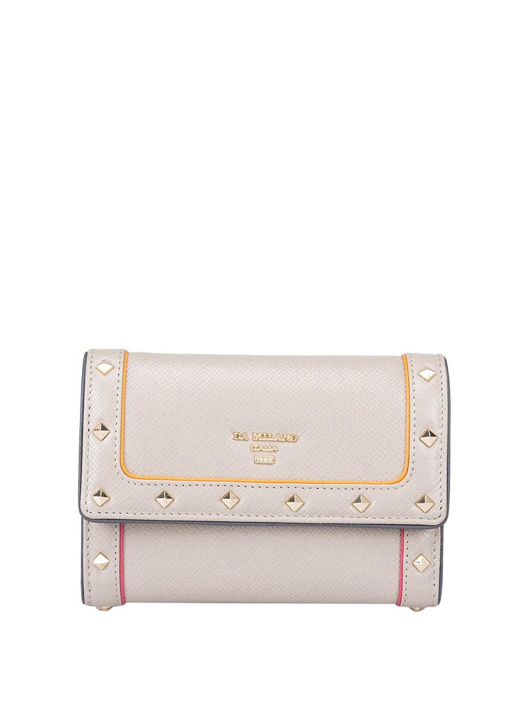 

Da Milano Women Textured Embellished Leather Three Fold Wallet, White