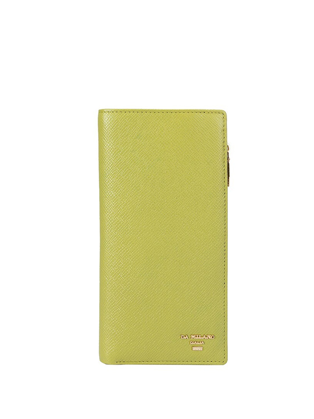 

Da Milano Women Textured Brand Logo Leather Two Fold Wallet, Green