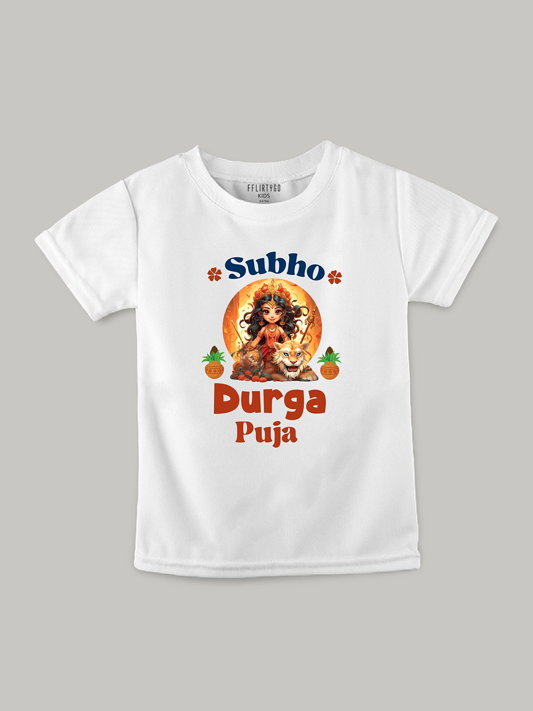 

FFLIRTYGO Kids Graphic Printed Pure Cotton T-Shirt, White