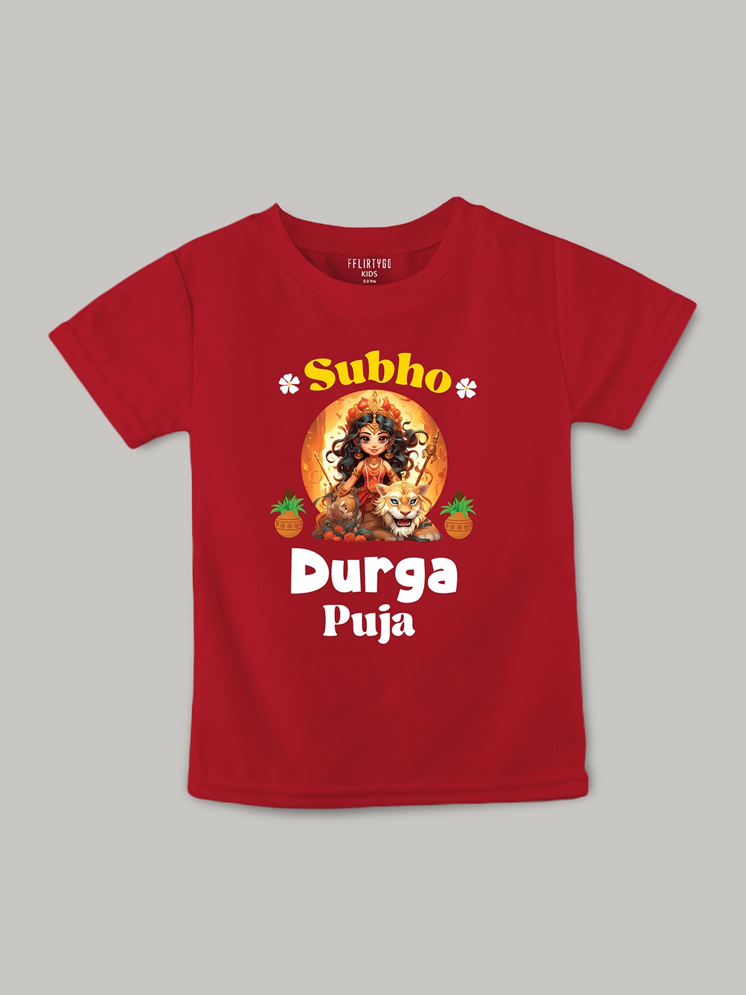 

FFLIRTYGO Kids Graphic Printed Pure Cotton T-Shirt, Red
