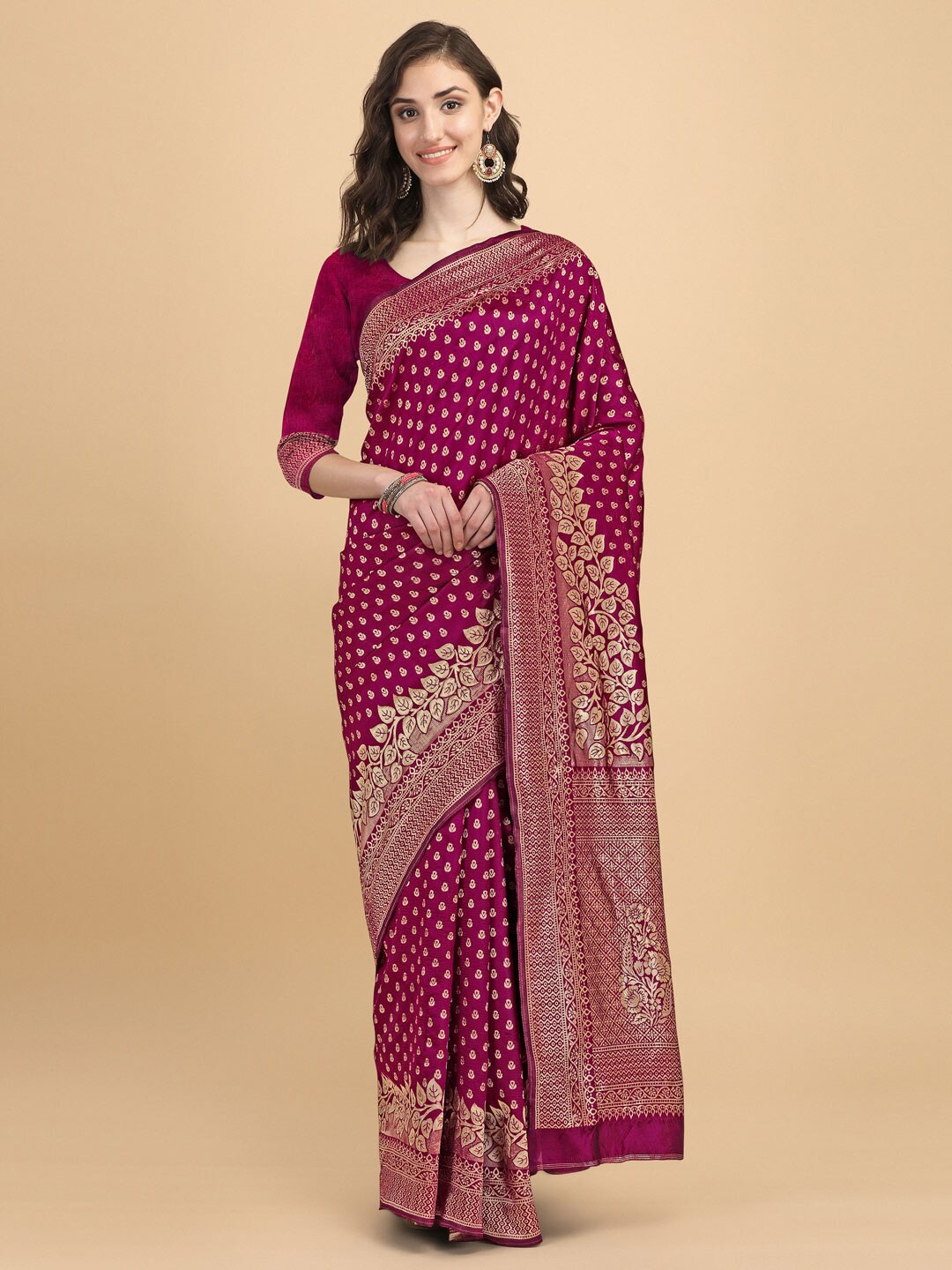 

SHIJILA Ethnic Motifs Woven Design Zari Kanjeevaram Saree, Purple
