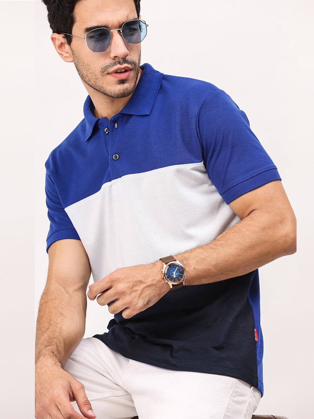 

Leotude Colourblocked Polo Collar T-shirt, Navy blue