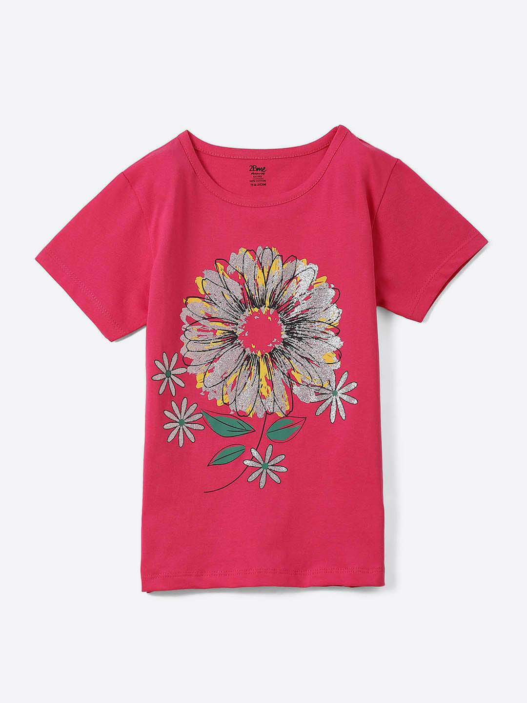 

2Bme Girls Floral Printed Cotton T-Shirt, Pink
