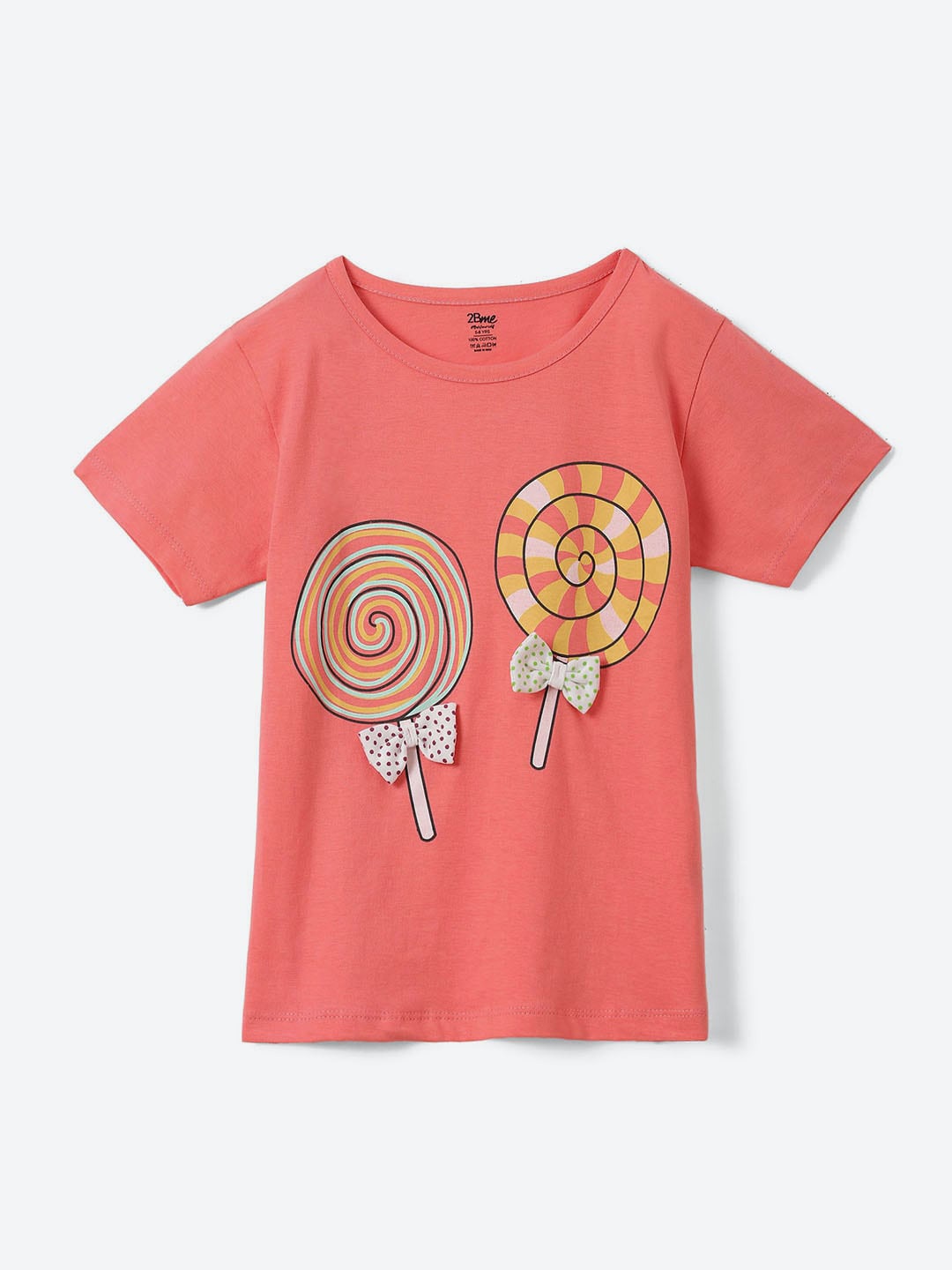 

2Bme Girls Graphic Printed T-shirt, Coral