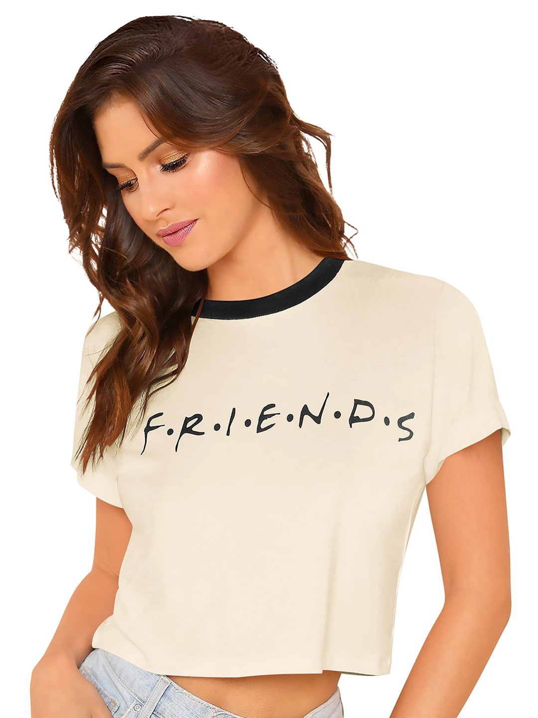 

BAESD Typography Printed Boxy Crop Top, Cream