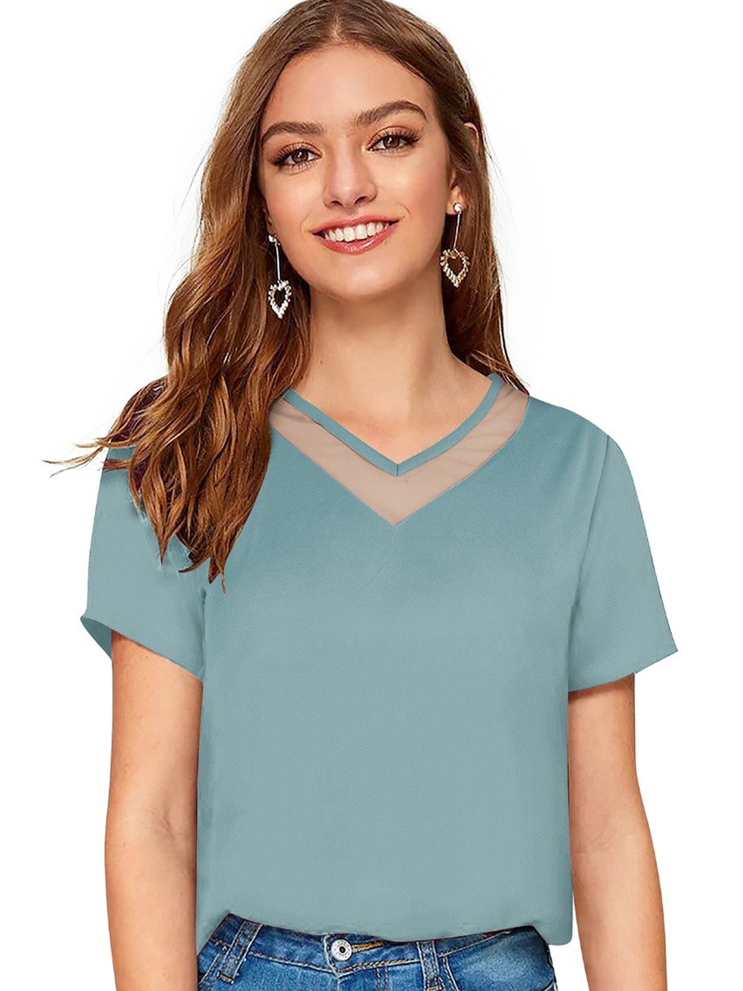 

BAESD V Neck Regular Top, Green