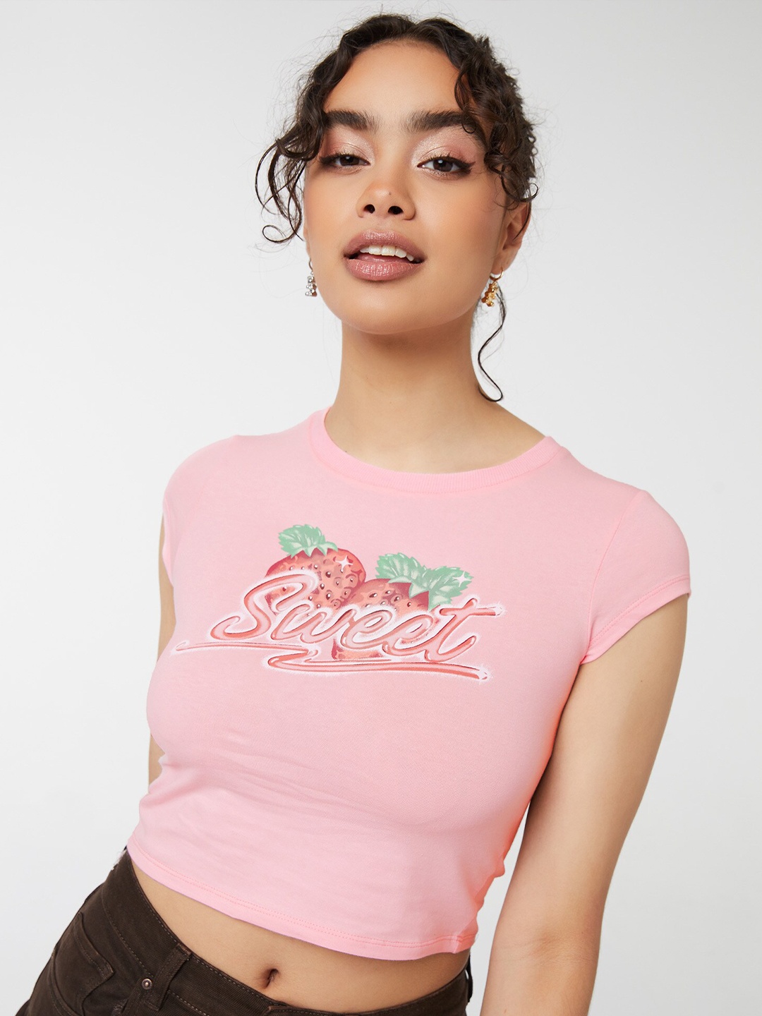 

Ardene Graphic Printed Cotton Crop T-Shirt, Pink