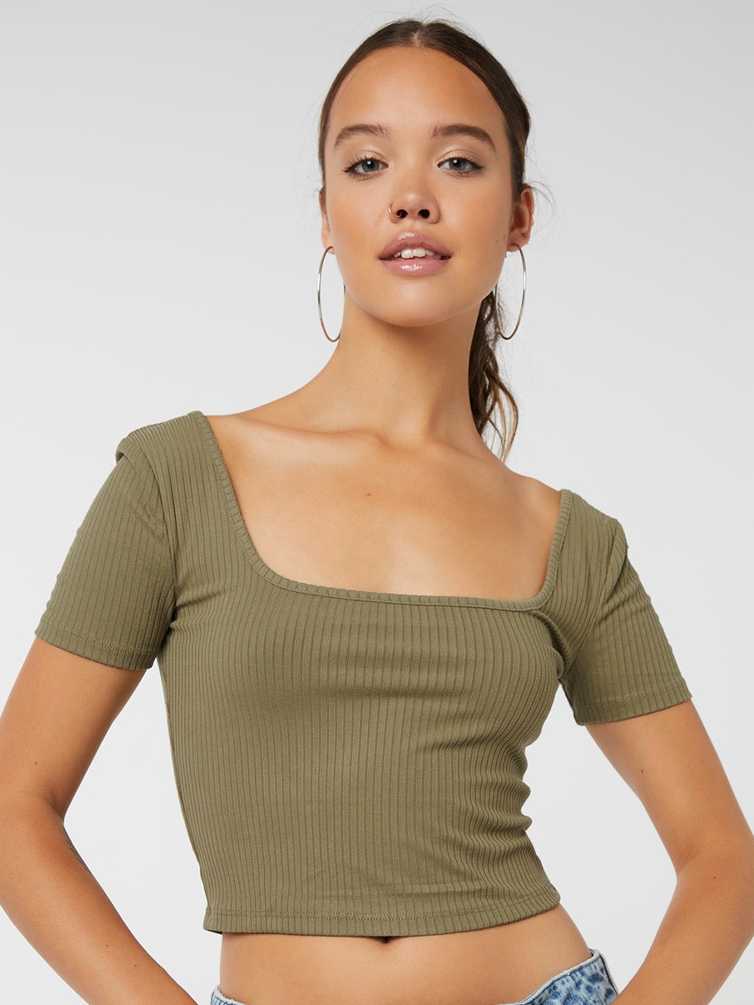 

Ardene Striped Square Neck CropT-shirt, Green