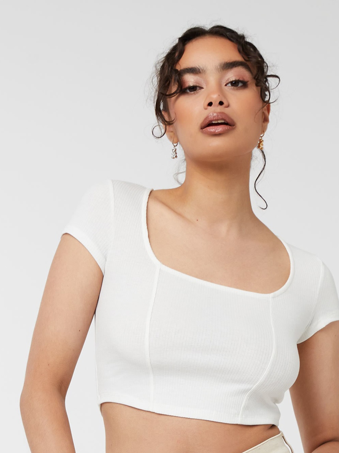 

Ardene Scoop Neck Crop Cotton T-shirt, Off white
