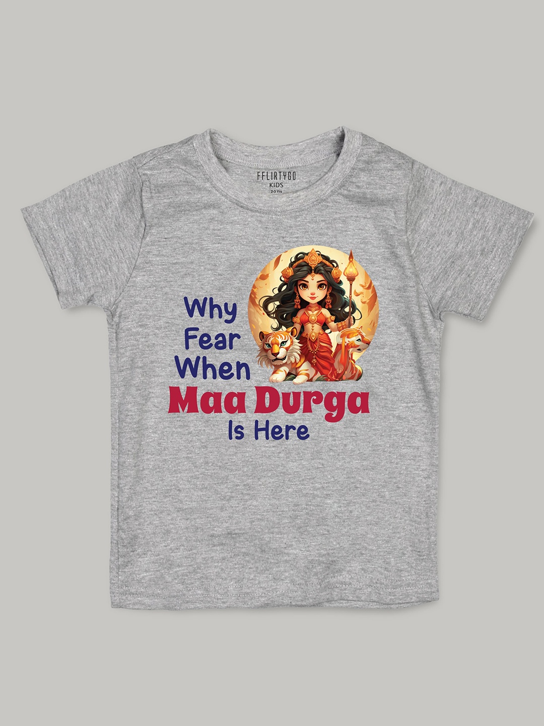 

FFLIRTYGO Kids Durga Puja Special Printed Pure Cotton T-shirt, Grey