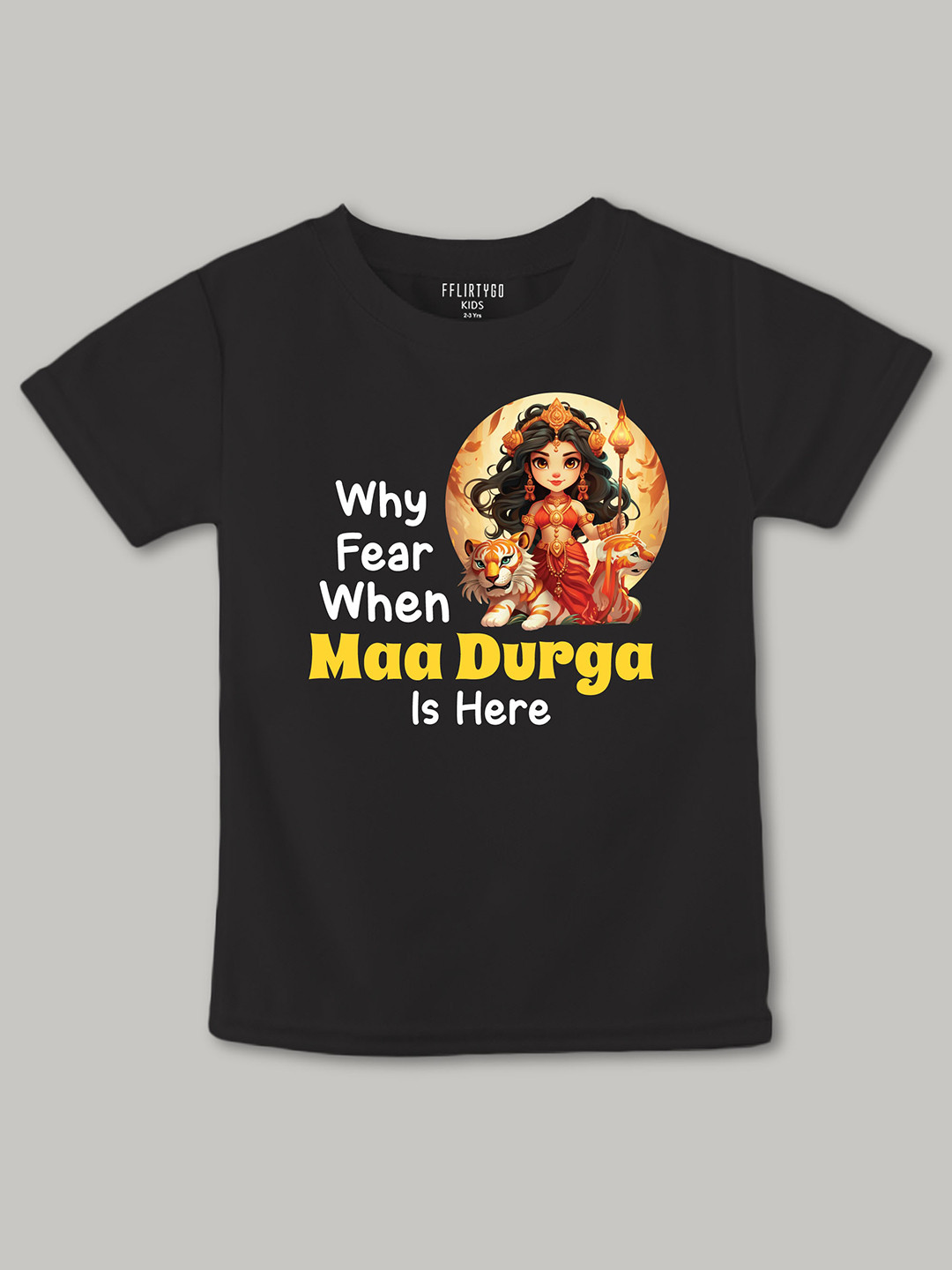 

FFLIRTYGO Kids Durga Puja Special Printed Pure Cotton T-shirt, Black