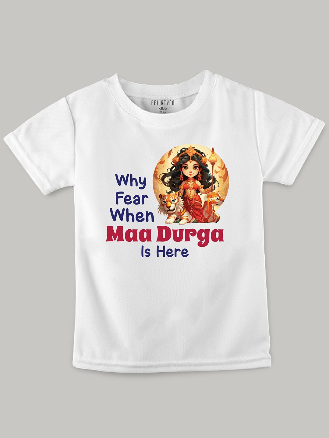 

FFLIRTYGO Kids Durga Puja Graphic Printed Pure Cotton T-Shirt, White