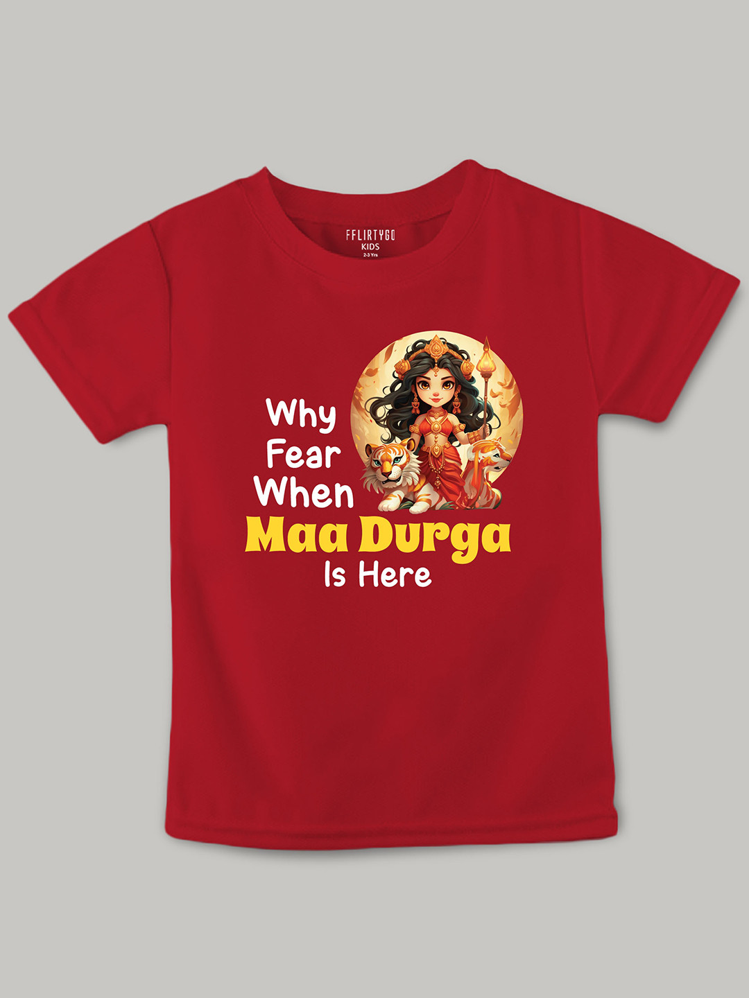 

FFLIRTYGO Kids Durga Puja Special Printed Pure Cotton T-shirt, Red