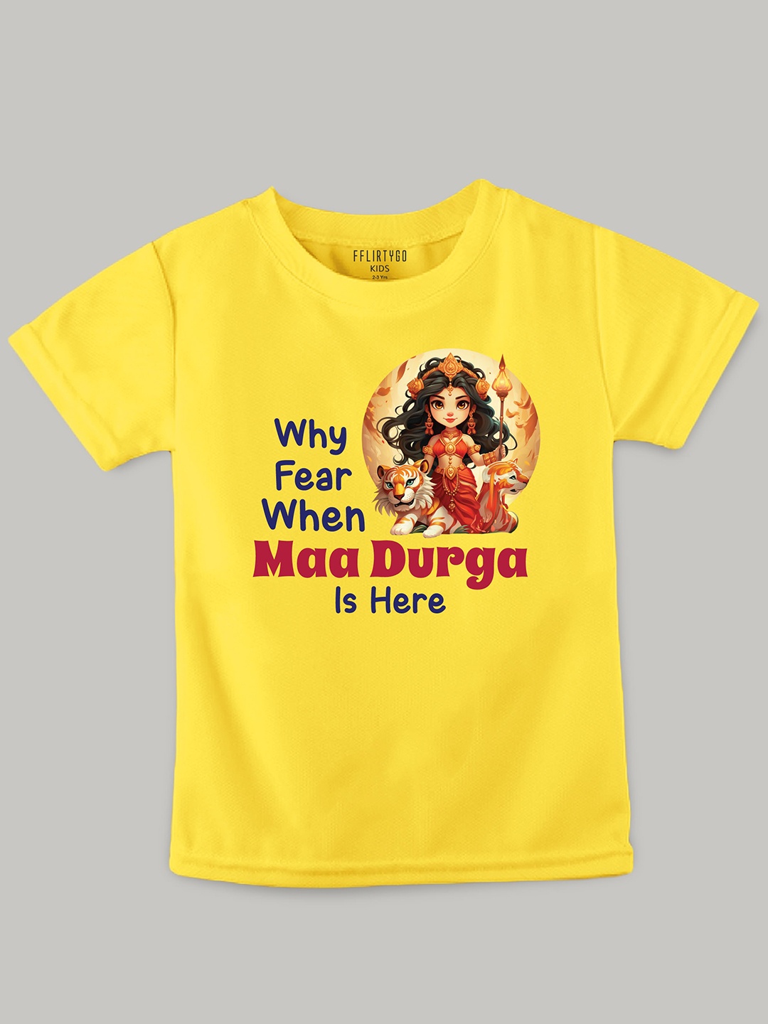 

FFLIRTYGO Kids Durga Puja Special Printed Pure Cotton T-shirt, Yellow