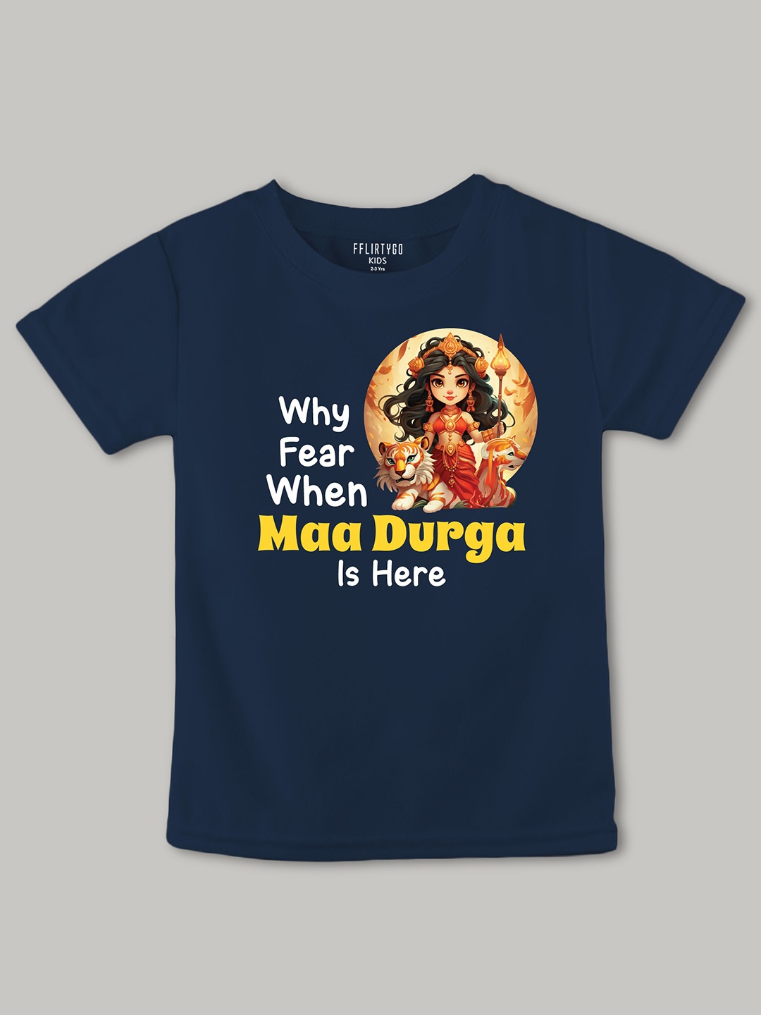 

FFLIRTYGO Kids Durga Puja Special Printed Pure Cotton T-shirt, Navy blue