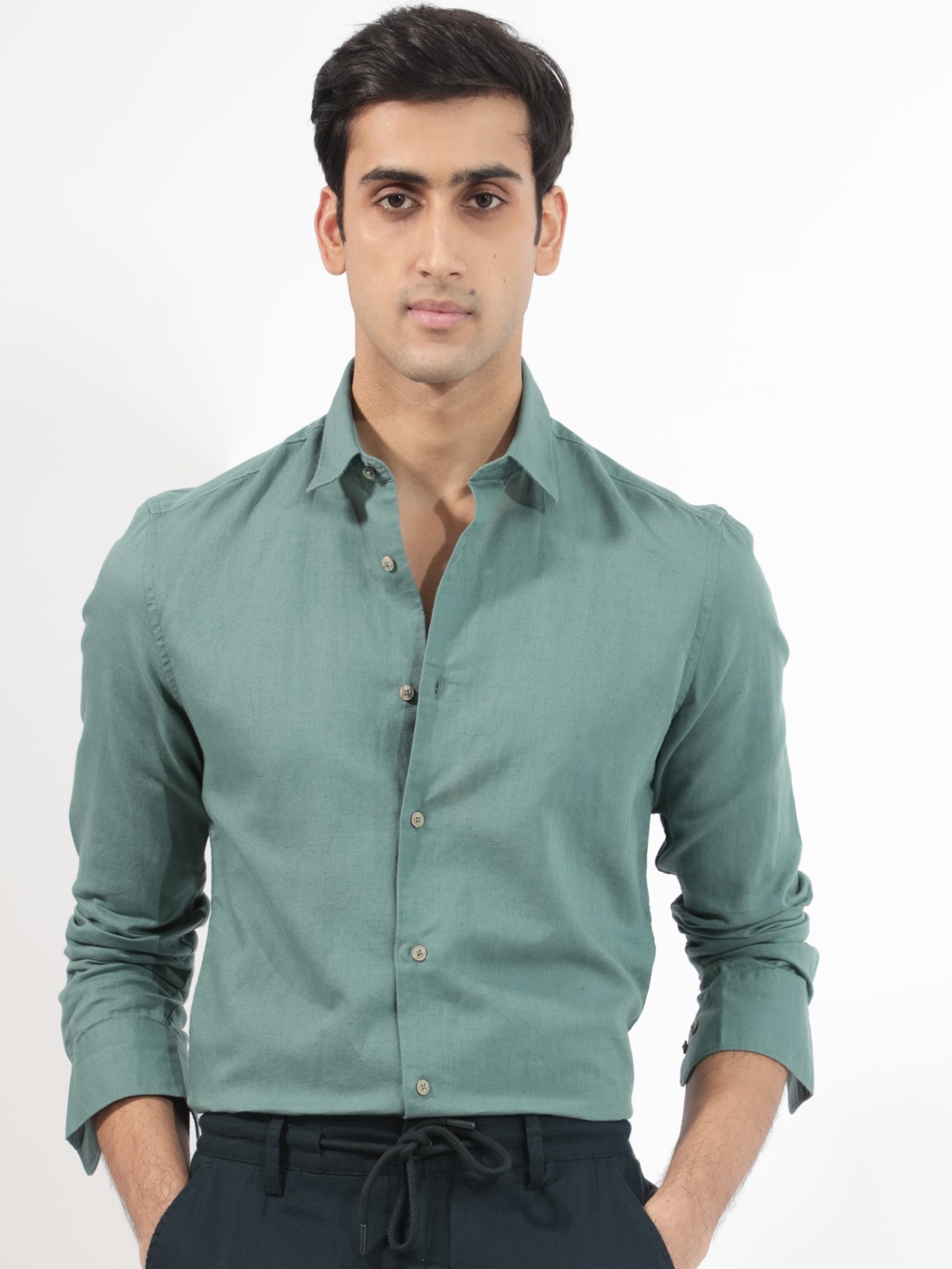 

RARE RABBIT Men Linux Slim Fit Cotton Shirt, Green