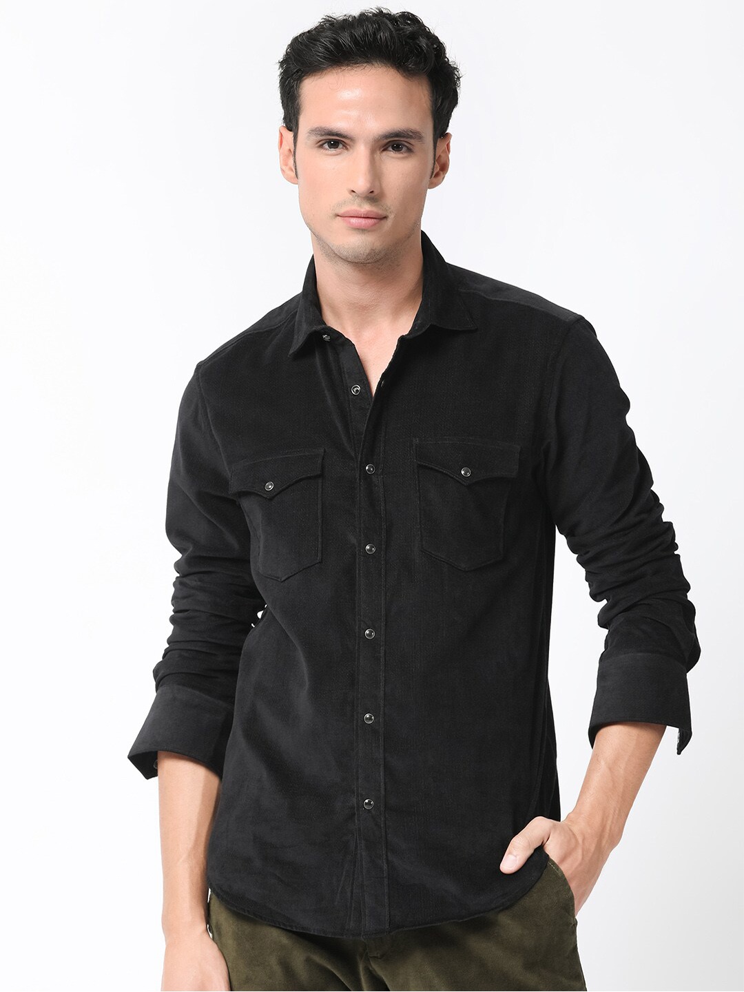 

RARE RABBIT Men Cordini Slim Fit Cotton Shirt, Black