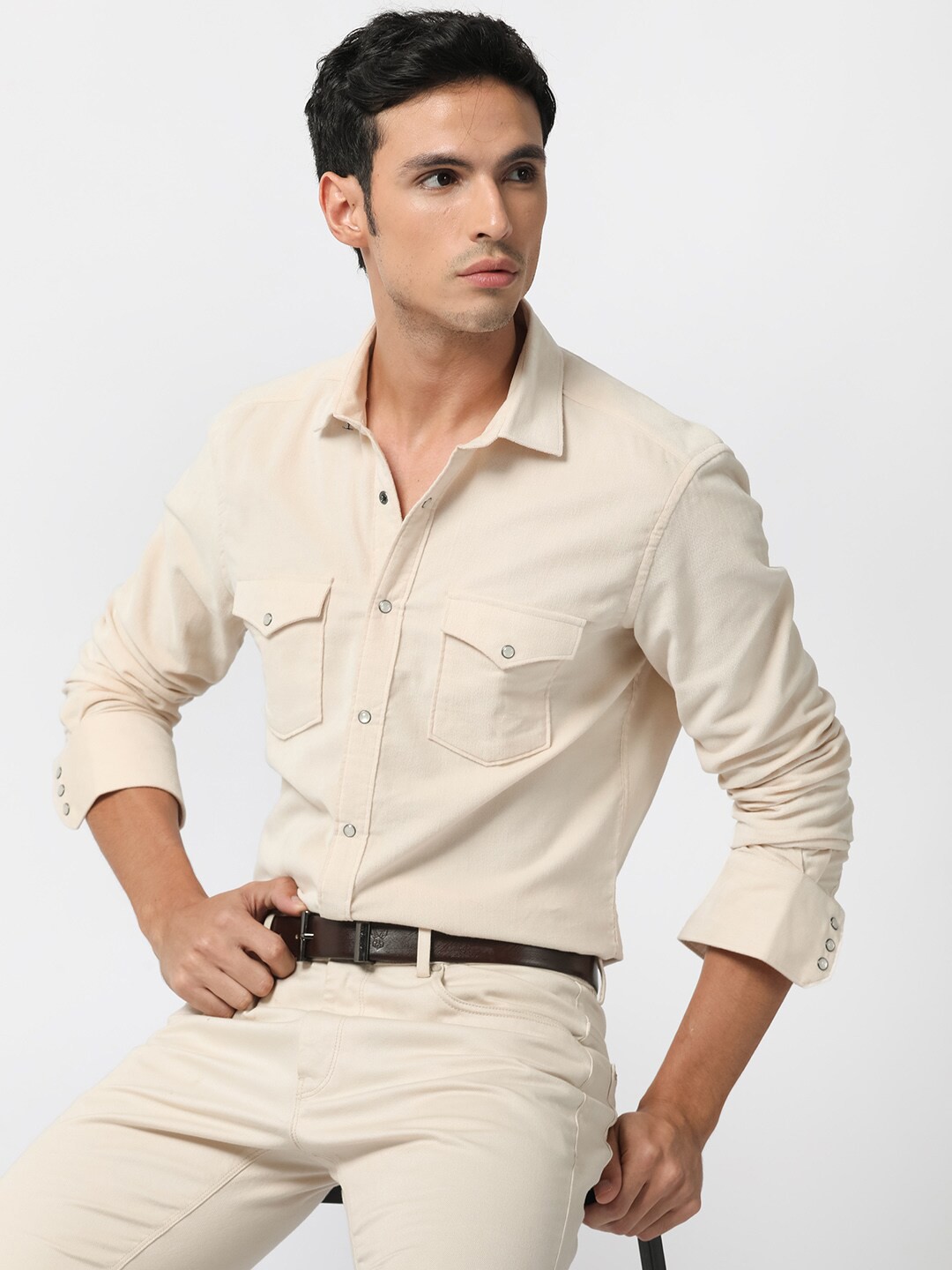 

RARE RABBIT Men Cordini Slim Fit Cotton Shirt, Off white