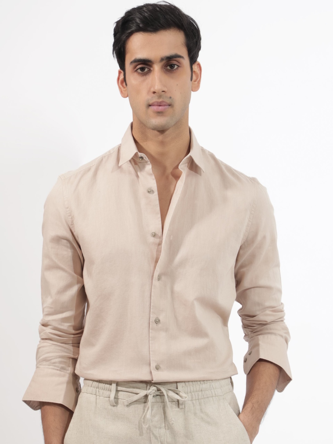 

RARE RABBIT Men Linux Slim Fit Cotton Shirt, Beige
