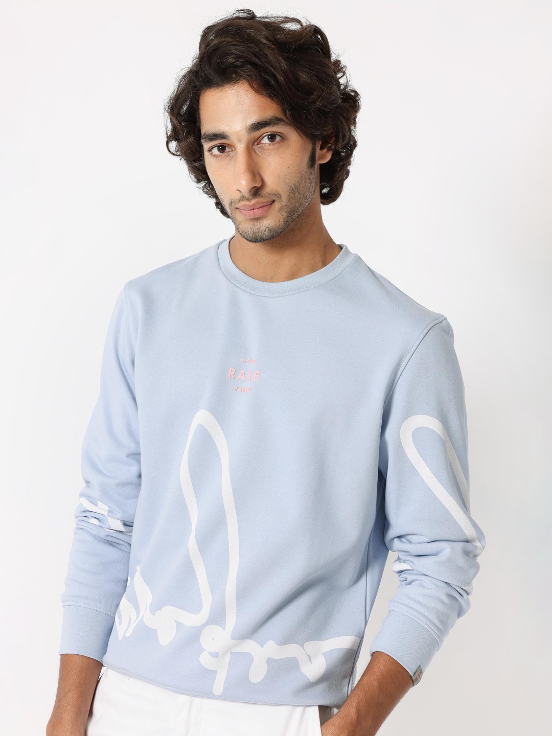 

RARE RABBIT Men Halsey Printed Round Neck Sweatshirt, Blue
