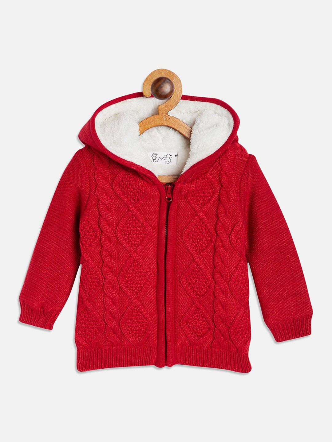 

Wildlinggs Kids Hooded Pure Cotton Cable Knit Sweater, Red