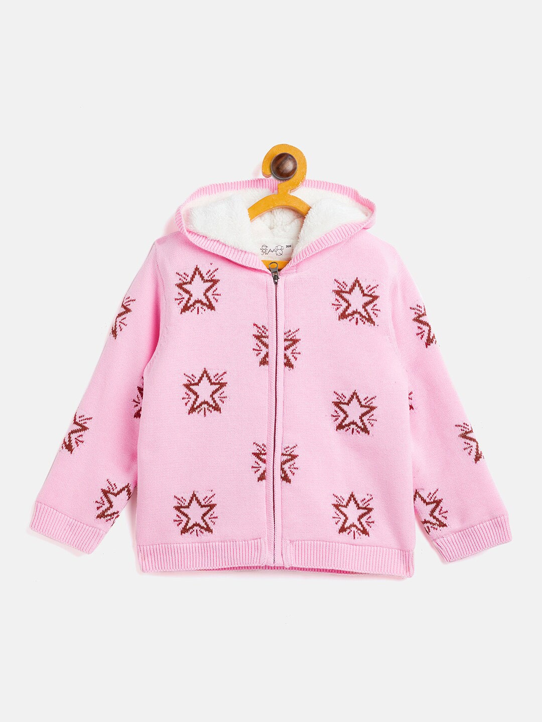 

Wildlinggs Girls Conversational Printed Hooded Pure Cotton Cardigan Sweater, Pink