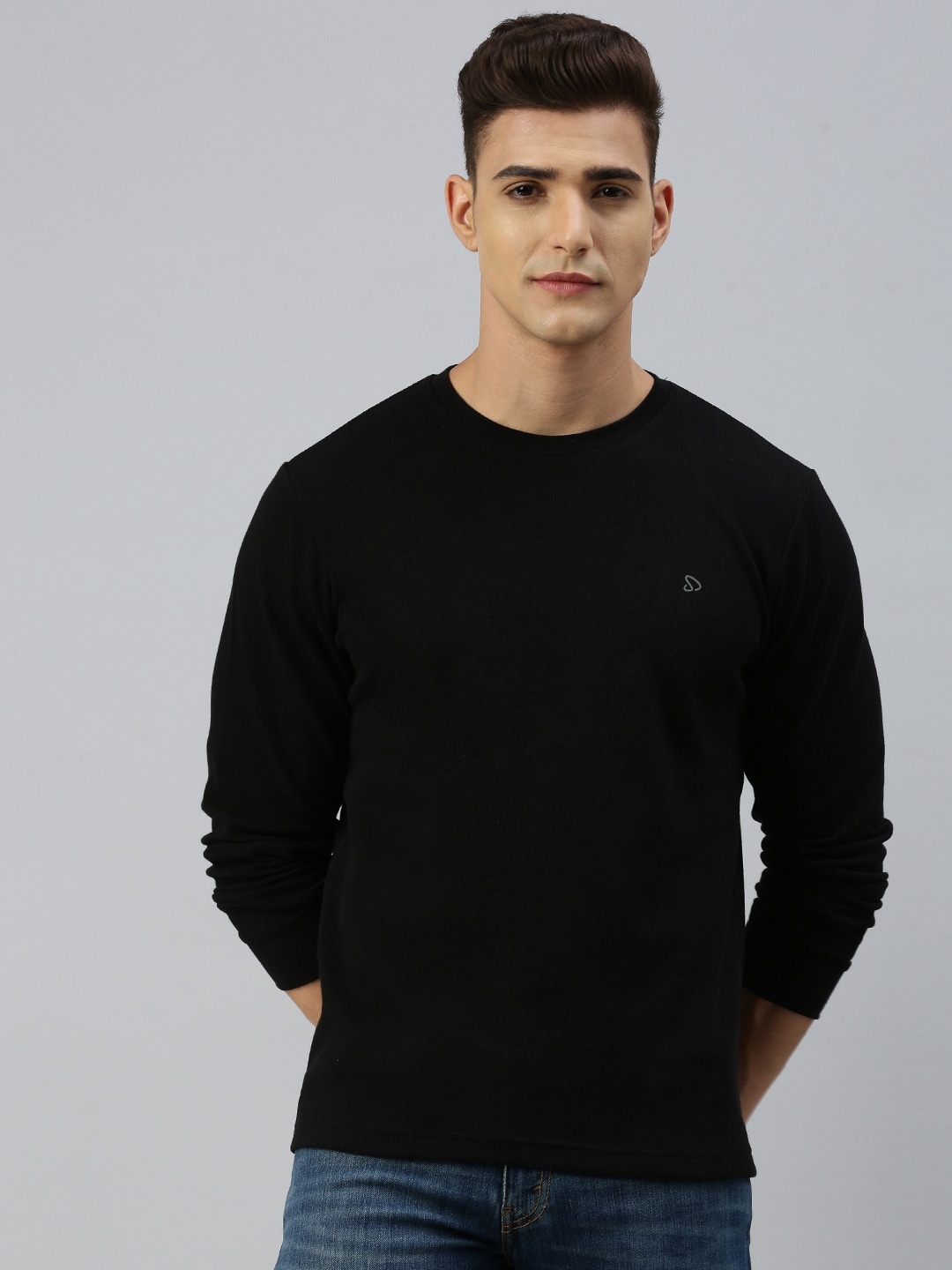 

SPORTO Black Round Neck Cotton Pullover Sweatshirt