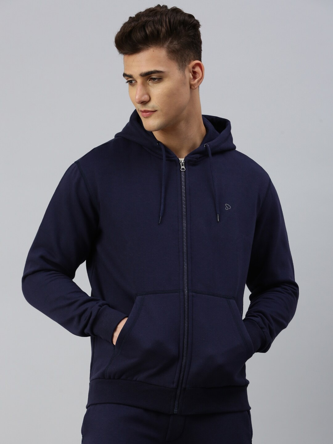 

SPORTO Navy Blue Hooded Cotton Front-Open Sweatshirt