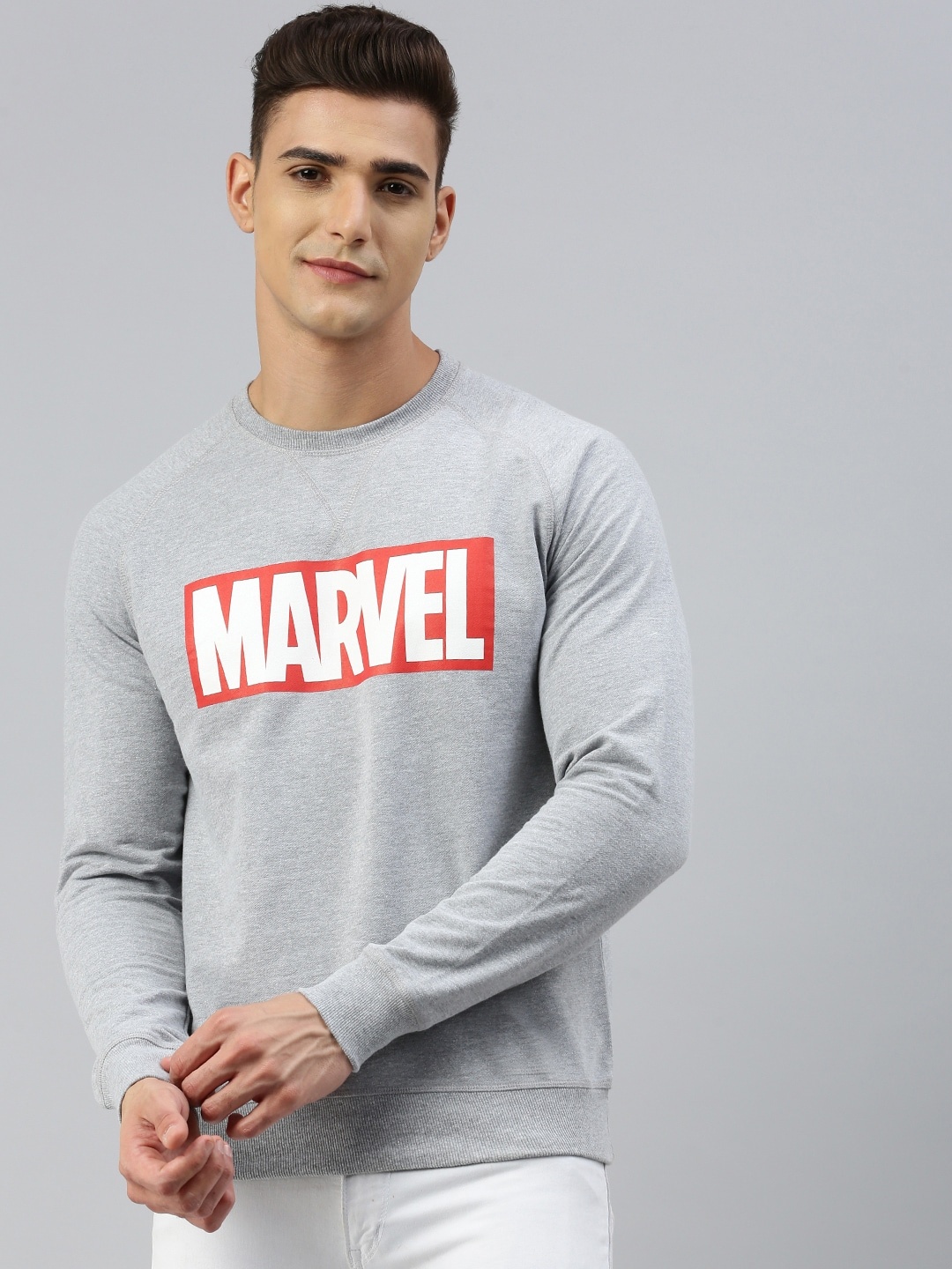 

SPORTO Grey Melange Marvel Printed Cotton Pullover Sweatshirt