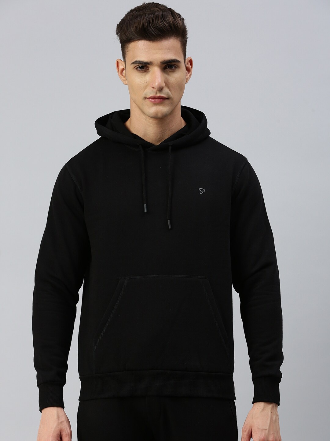 

SPORTO Black Hooded Cotton Pullover Sweatshirt