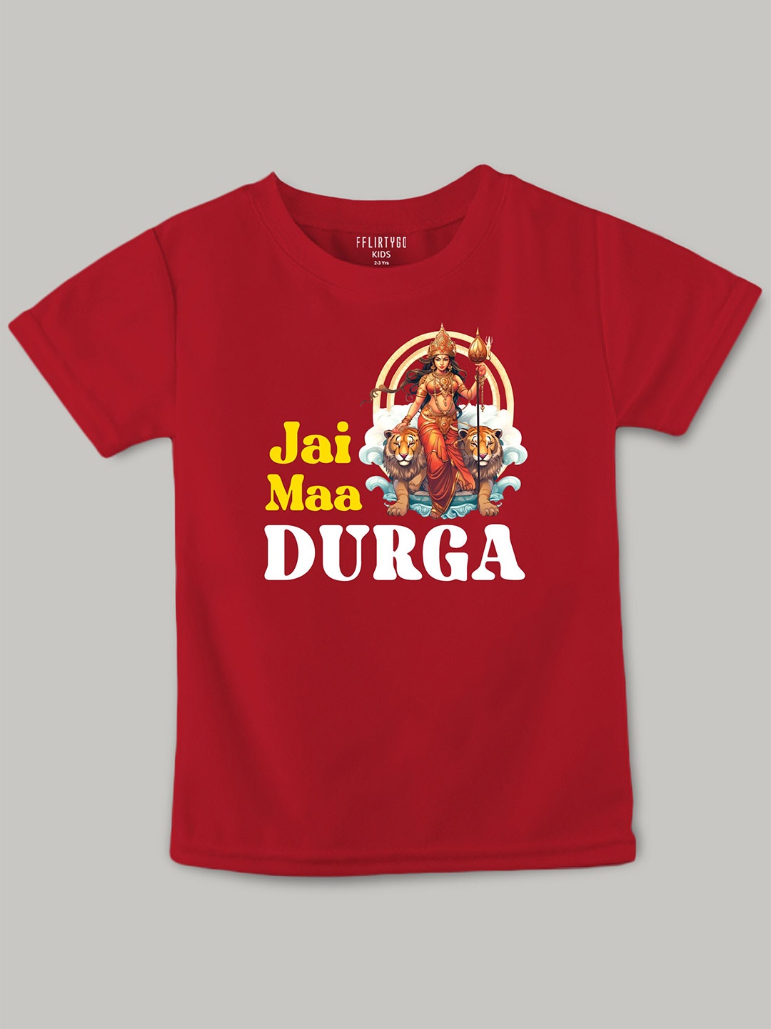 

FFLIRTYGO Kids Durga Puja Graphic Printed Pure Cotton T-Shirt, Red