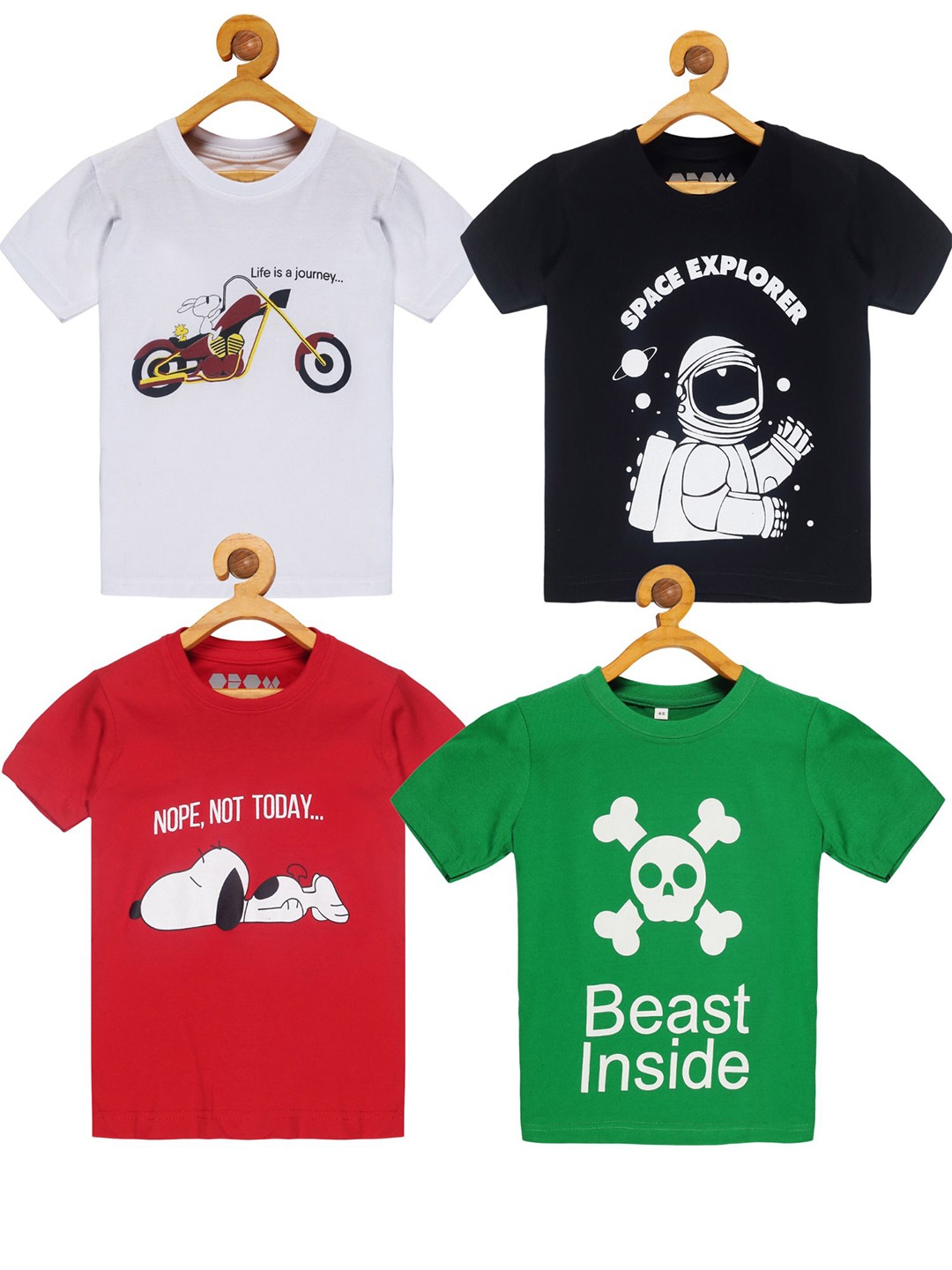

OBOW Boys Pack Of 4 Graphic Printed Bio Finish Pure Cotton T-Shirts, Red