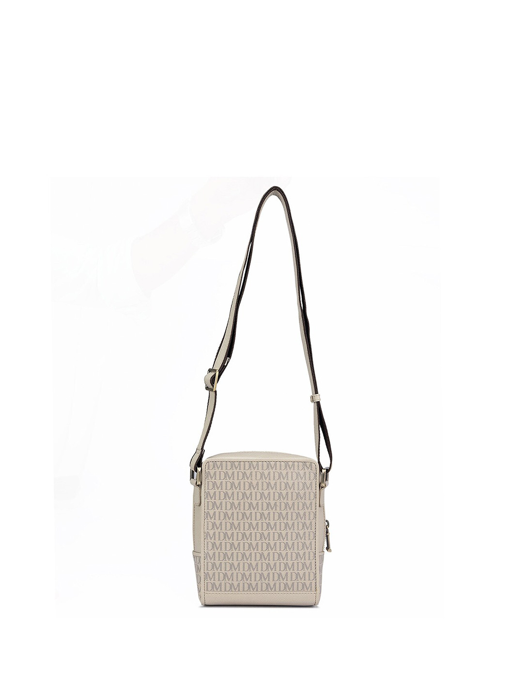 

Da Milano Brand Logo Printed Leather Messenger Bag, Beige