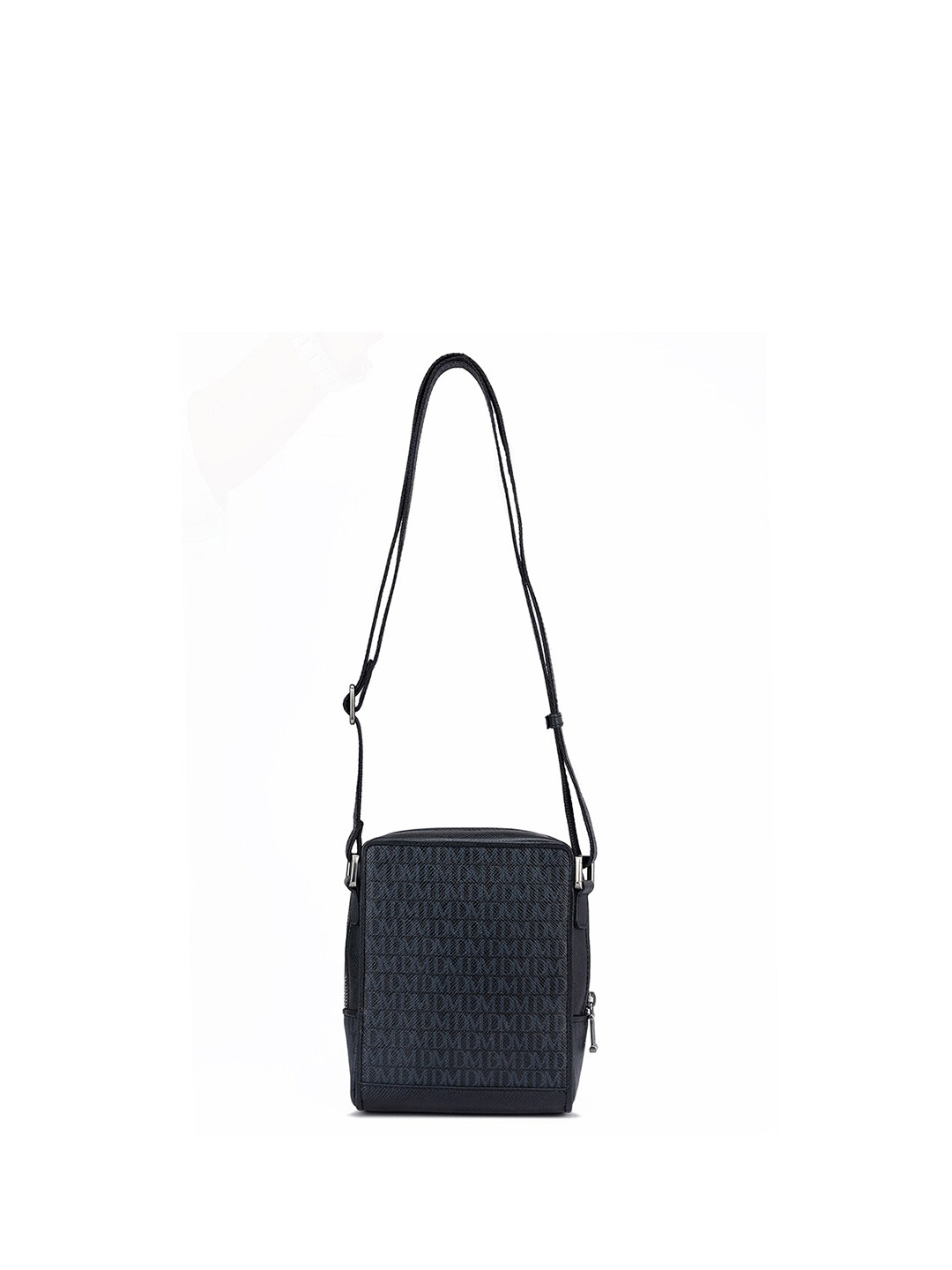 

Da Milano Brand Logo Printed Leather Messenger Bag, Black