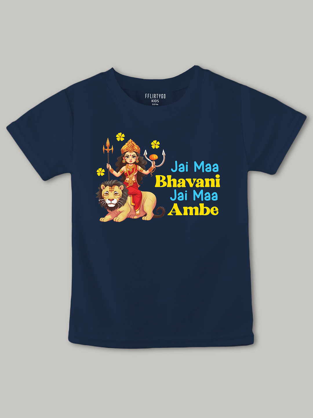 

FFLIRTYGO Kids Durga Puja Graphic Printed Pure Cotton T-Shirt, Navy blue
